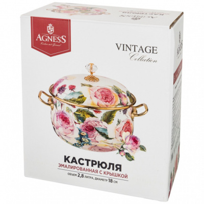 950-022 Кастрюля эмалированная 2,8л индукция, AGNESS, серия Пион 